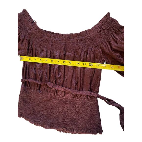 Express Blouse Womens Medium Chocolate Brown Burnout Leopard Dinner Party Shirt - Picture 10 of 12